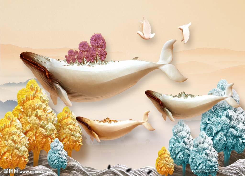 北欧海豚背景墙