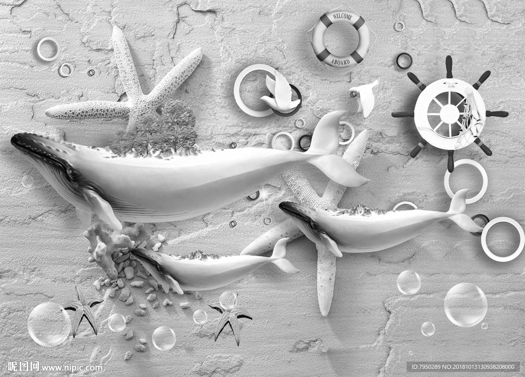 北欧海豚背景墙