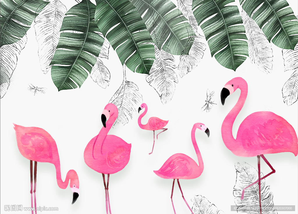 火烈鸟背景墙