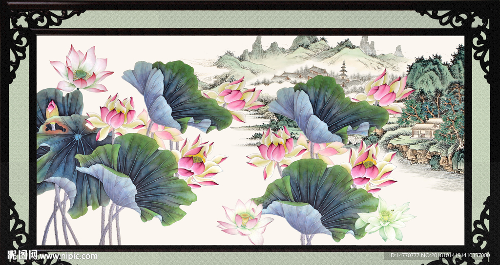 和气生财 荷花山水