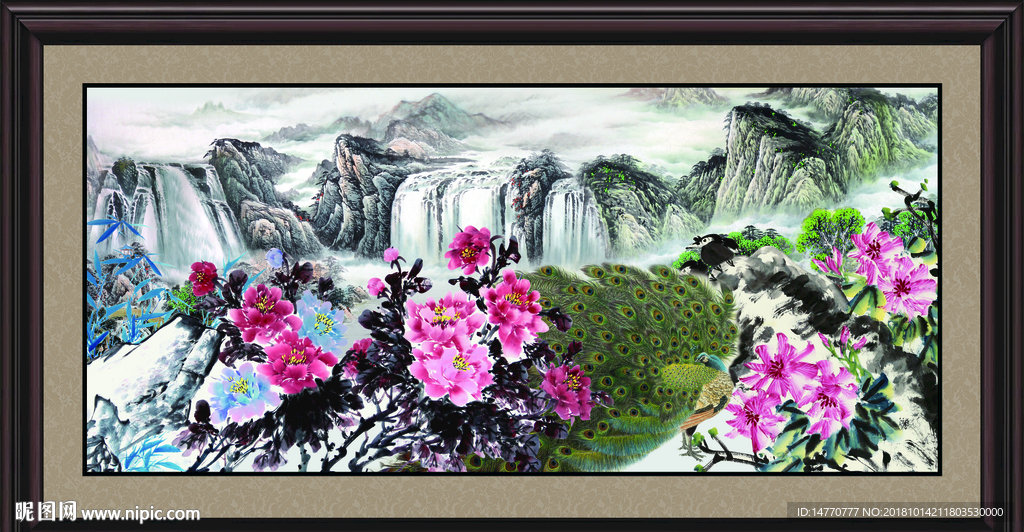 花鸟图 孔雀开瓶 牡丹花 富贵