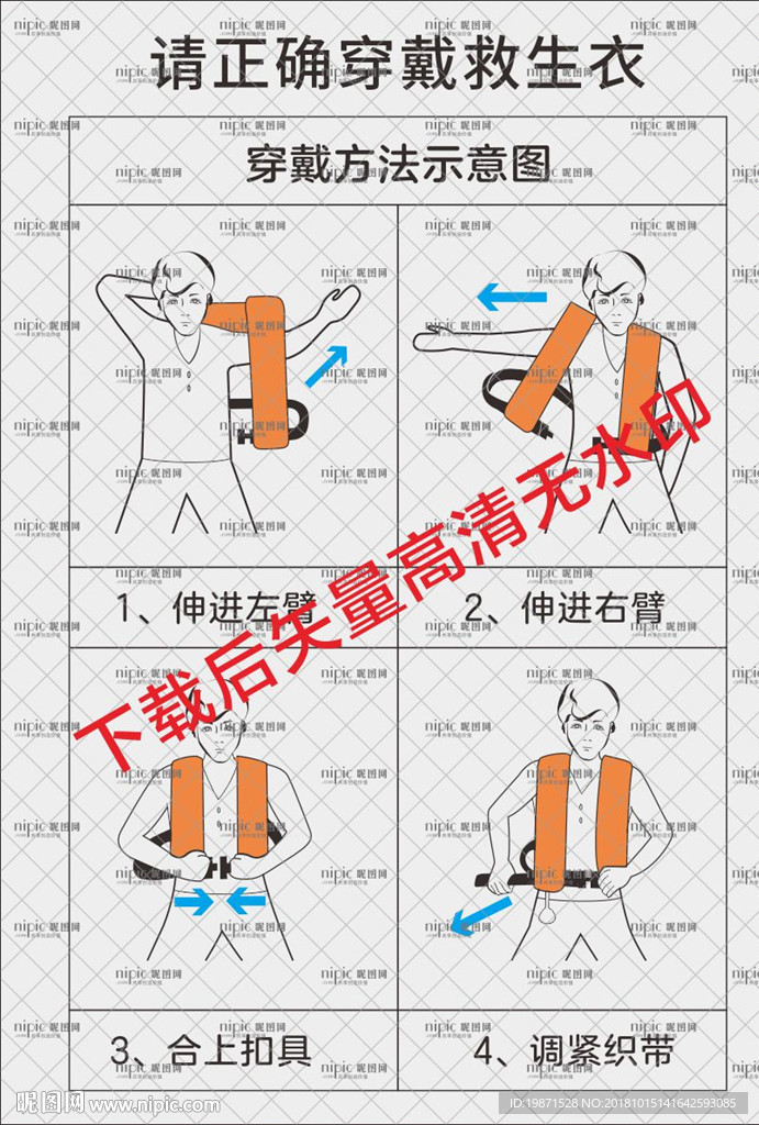 救生衣穿戴示意图 救生衣