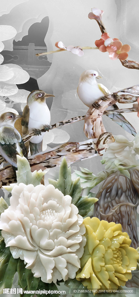 花鸟玉雕玄关背景