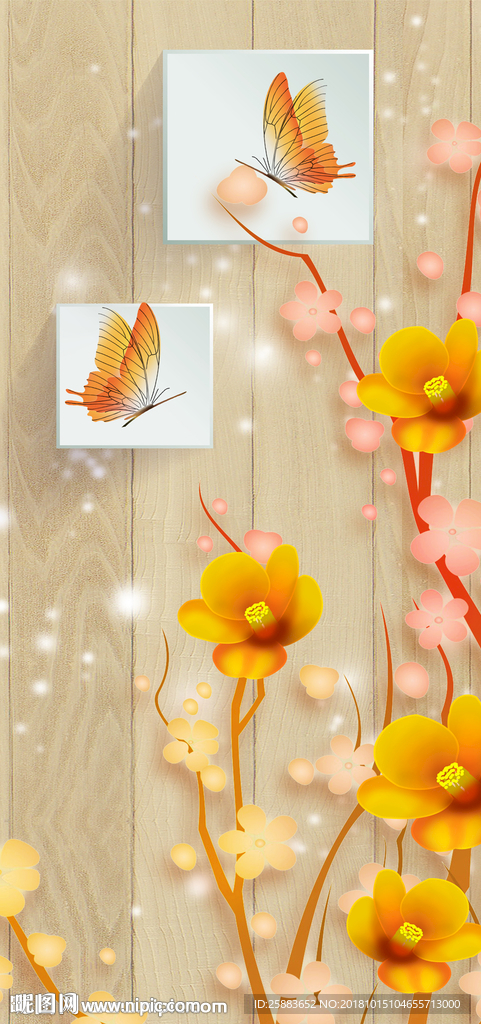 花藤蝴蝶3D玄关背景