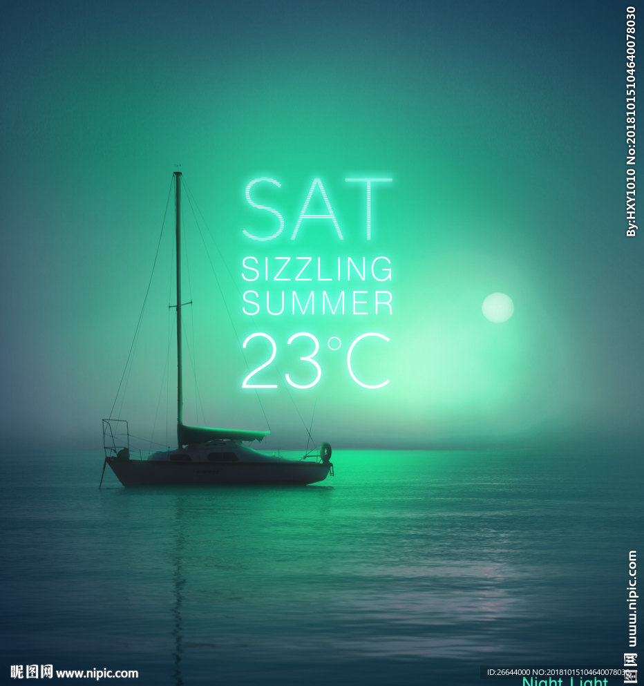 泛舟湖上夜景霓虹灯效果天气时间