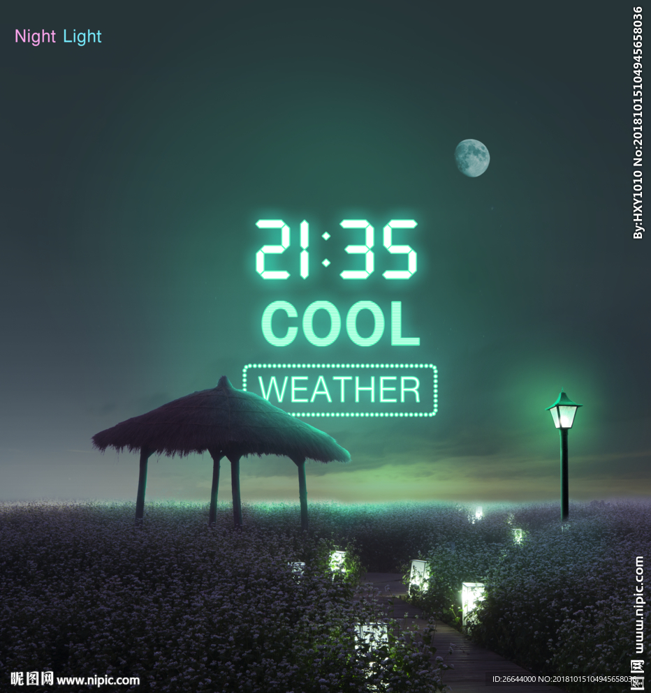 花丛夜景霓虹灯效果天气时间屏保