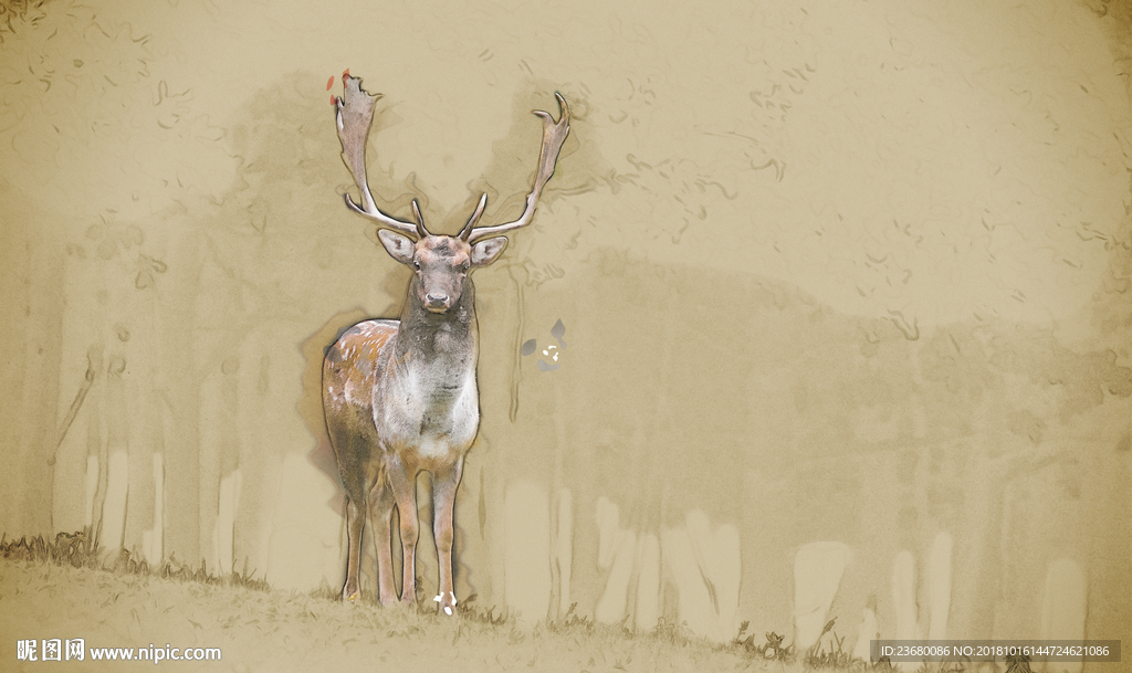 林中角鹿装饰画