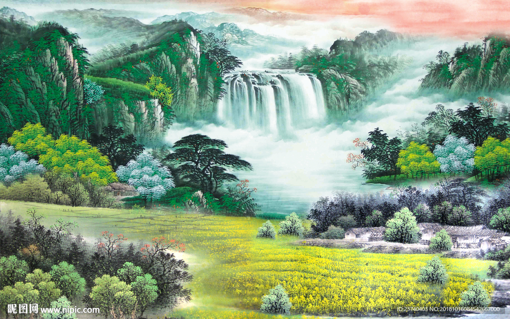 国画山水背景墙
