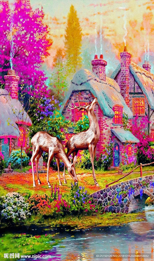 油画麋鹿装饰画