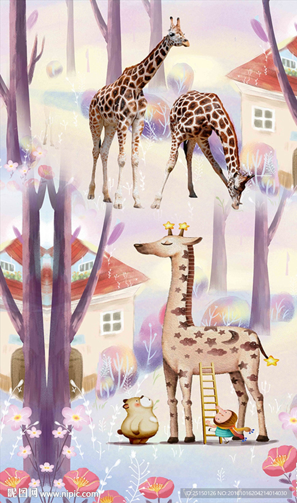 可爱长颈鹿装饰画