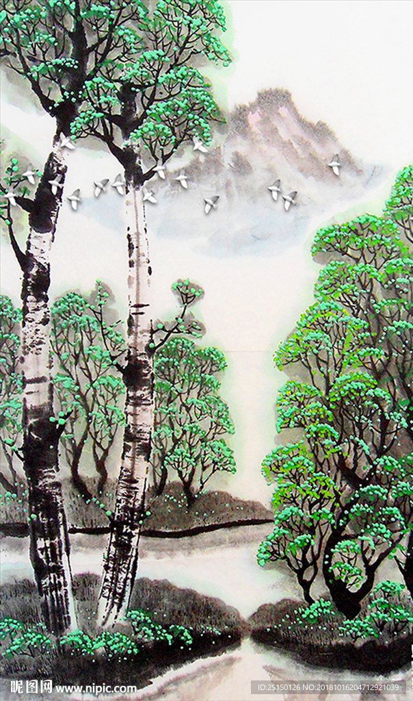 中式浮雕立体山水装饰画