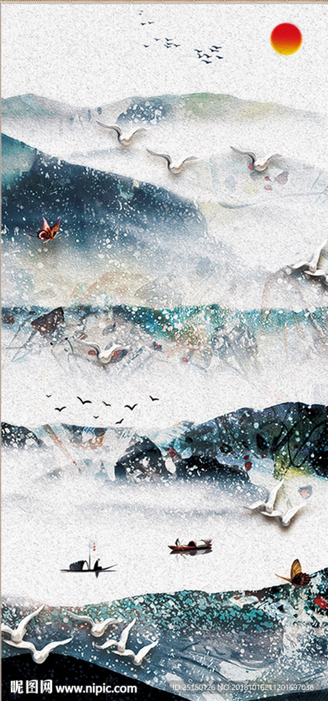 唯美山水小船装饰画