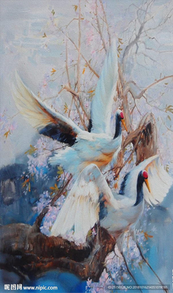 油画双白鹤艺术装饰画