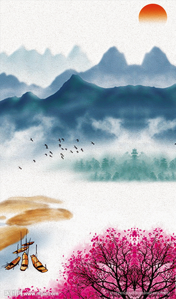 抽象小船红日装饰画