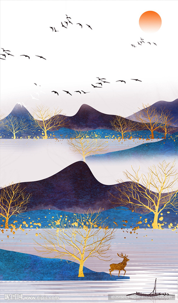 抽象山水小鹿装饰画