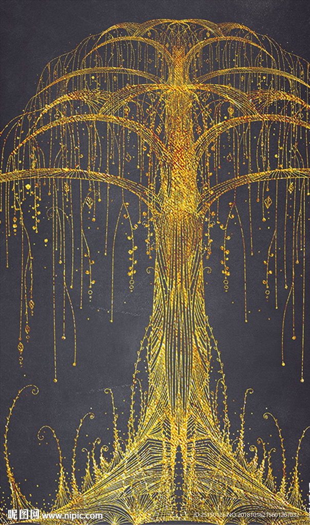 抽象金色线条树装饰画