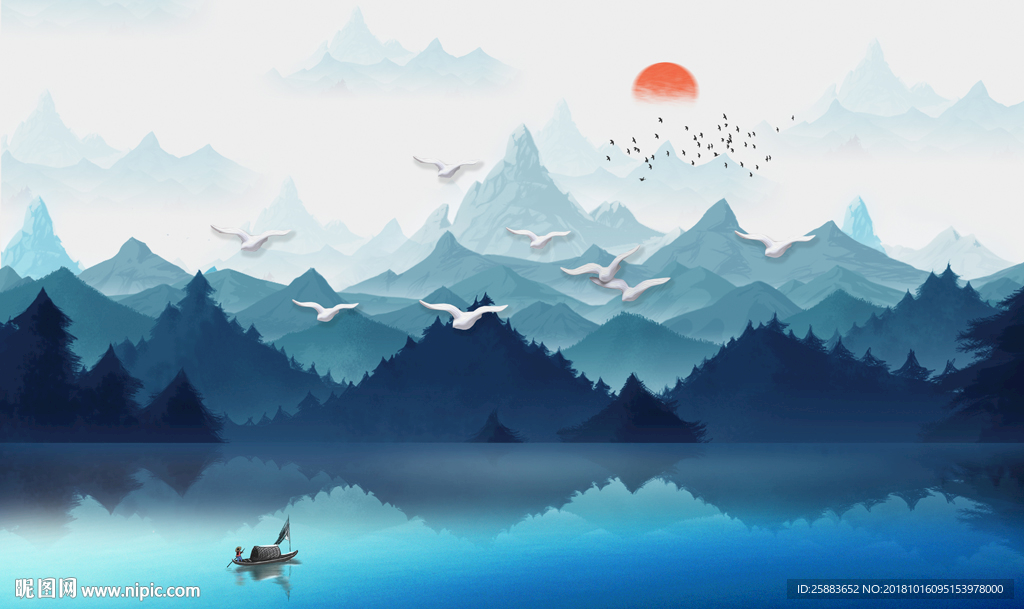 新中式山水电视背景墙