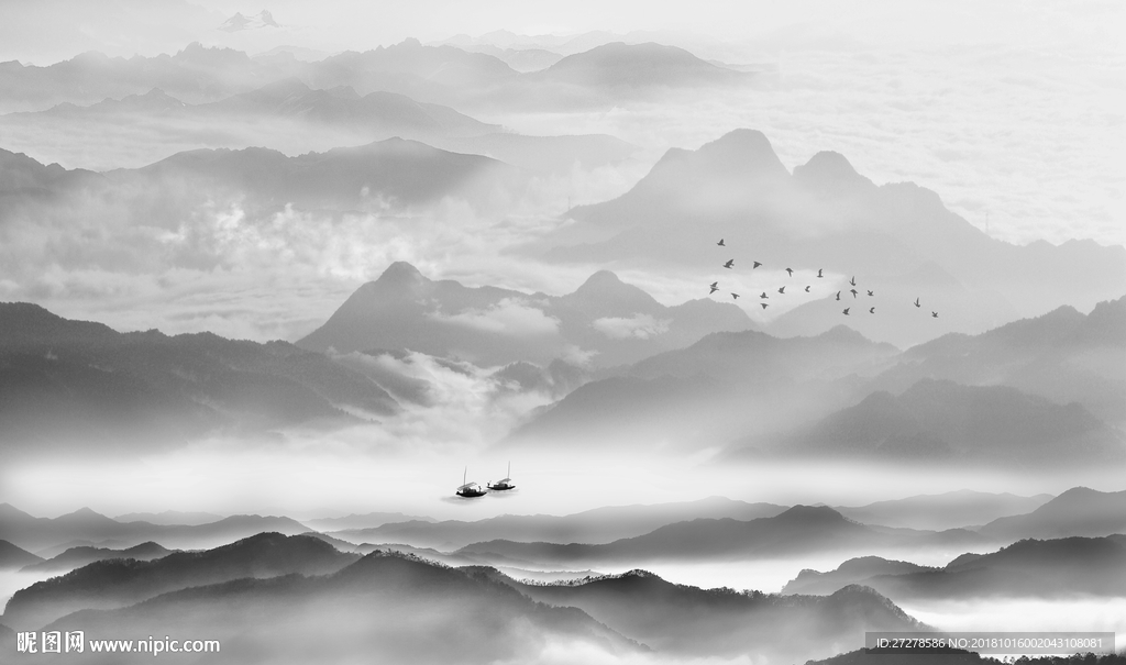 山水画水墨画山水大型背景