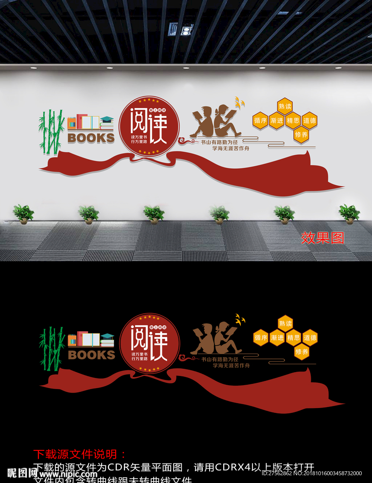 校园图书室阅览室文化墙