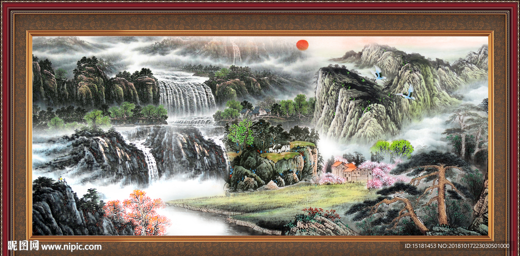 财源广进 山水画 山水风景