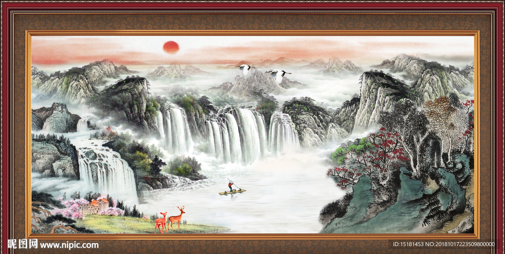 财源广进 山水画 山水风景