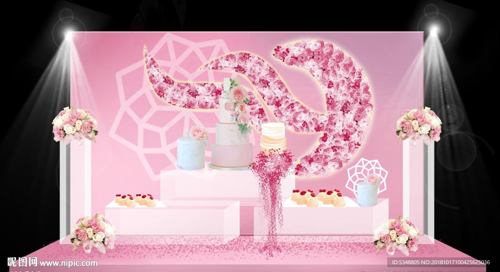 粉色花墙婚礼图片