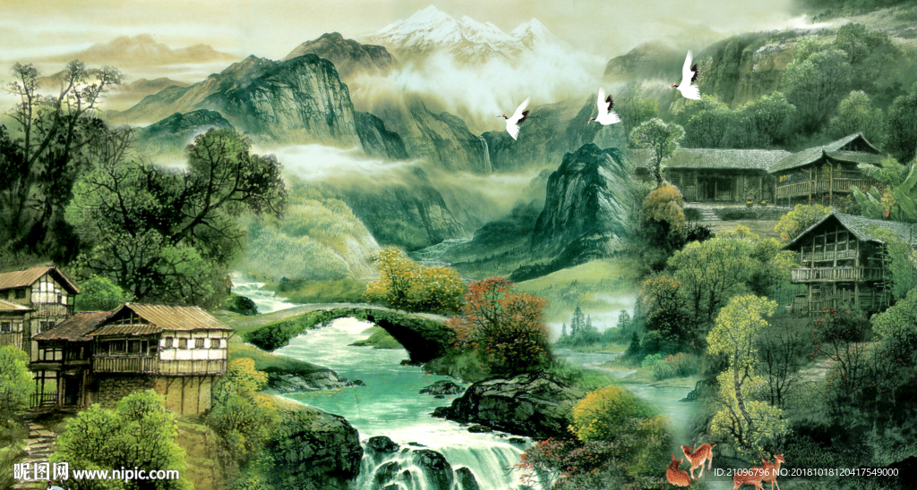 国画山水背景墙