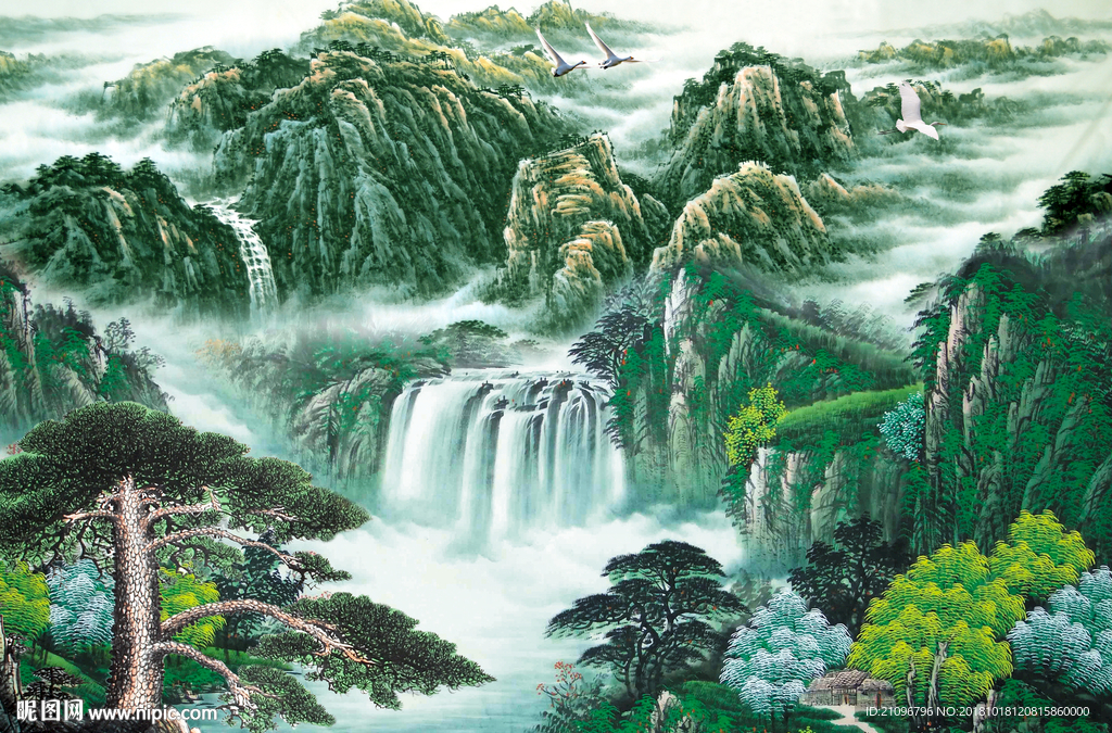 国画山水背景墙