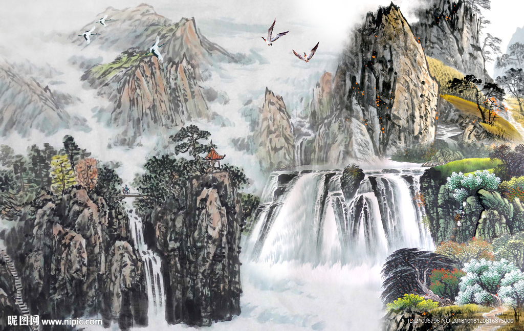 国画山水背景墙