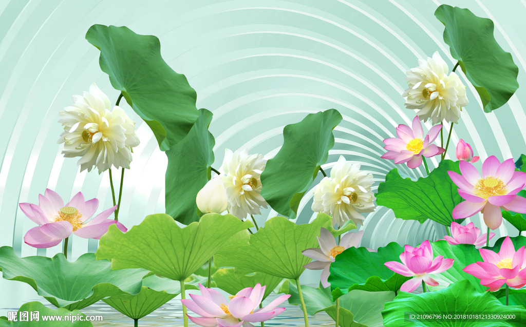 沙发背景墙 荷花