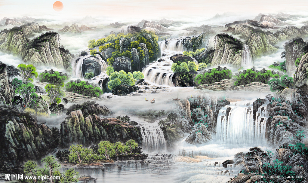 山水国画背景墙