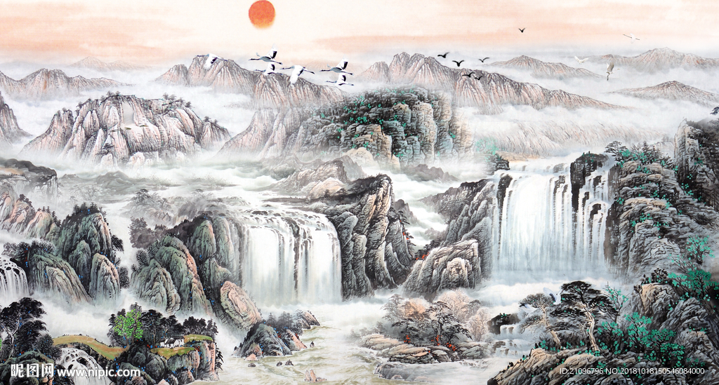 山水背景墙国画