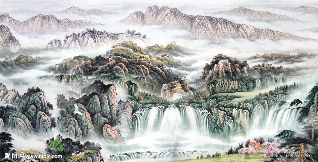 国画山水背景墙