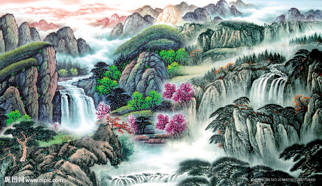 山水国画背景墙