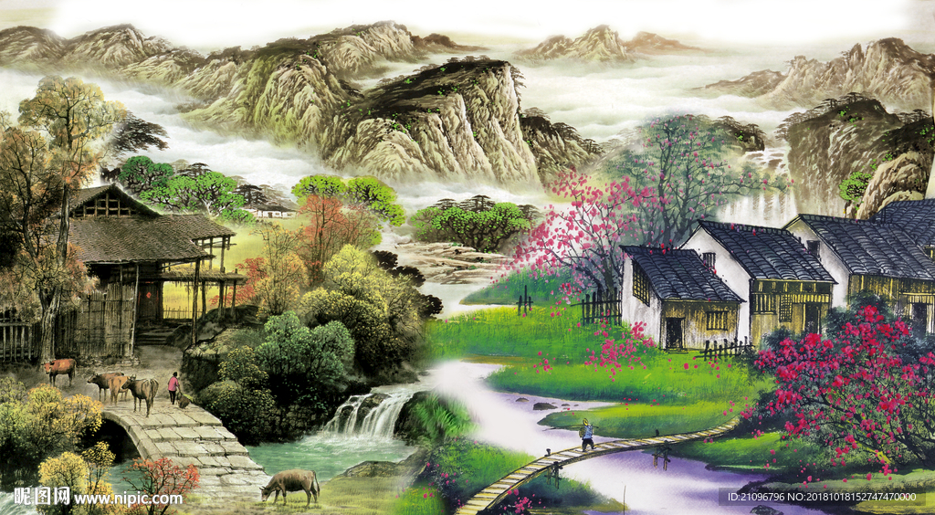 国画风景背景墙