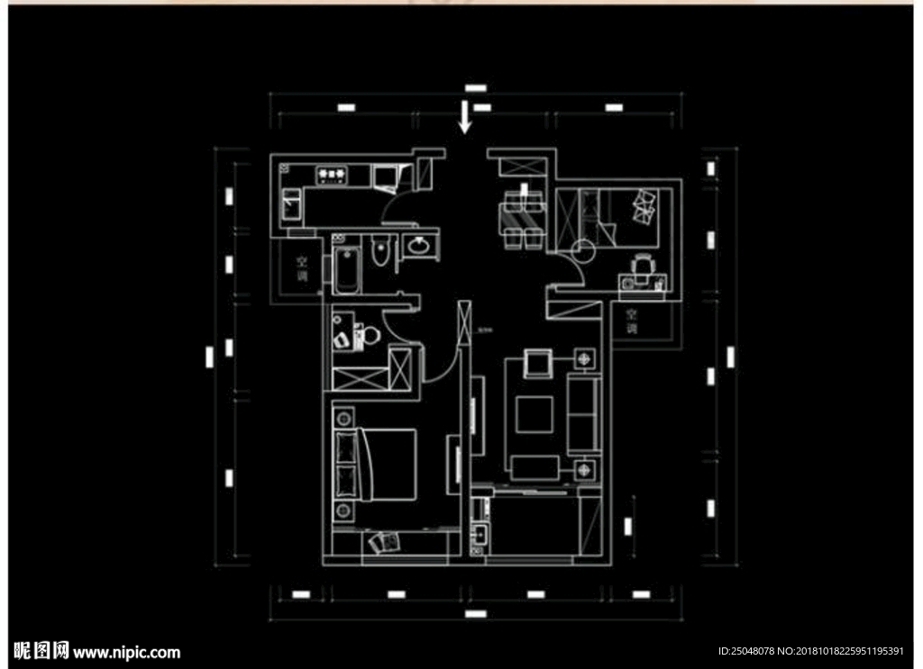 CAD三室小高层平面方案