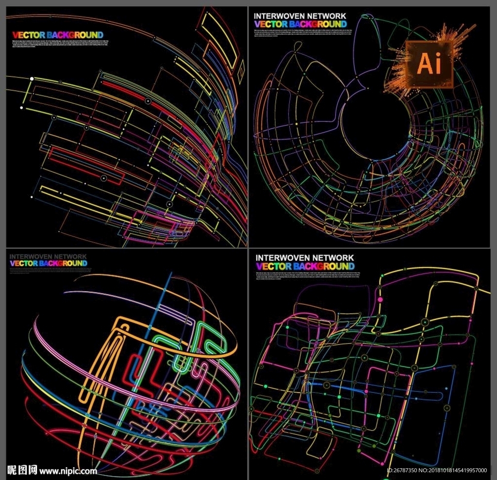 矢量3D抽象立体线框