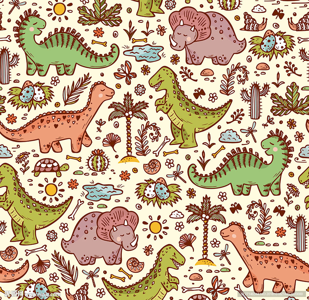 恐龙森林卡通印花图案