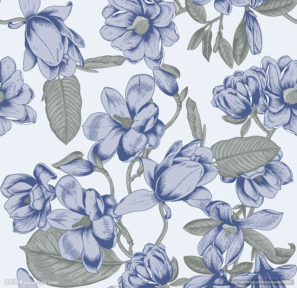 手绘素雅鲜花印花图案