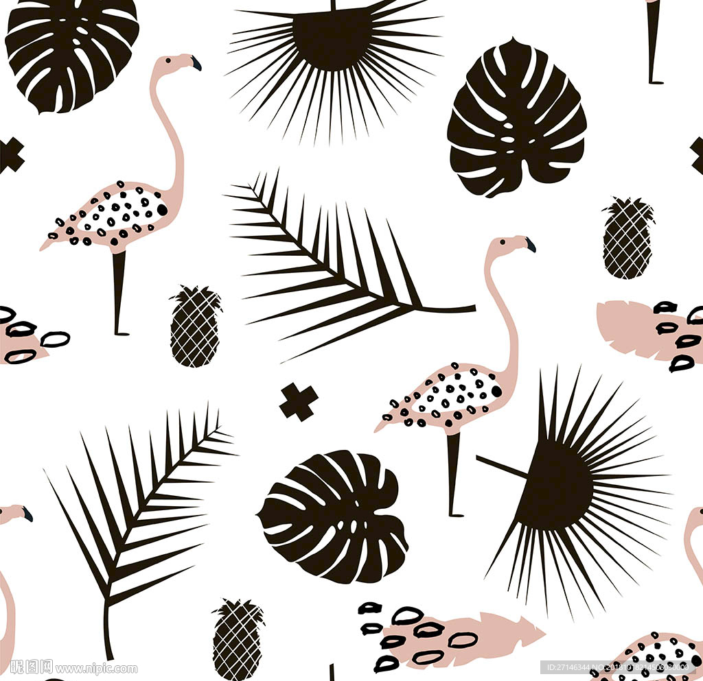 火烈鸟夏季简约印花图案