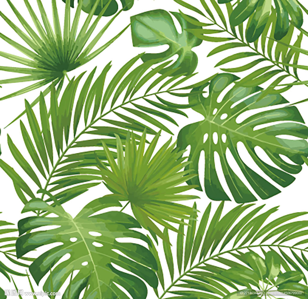 热带植物叶子无缝印花图案