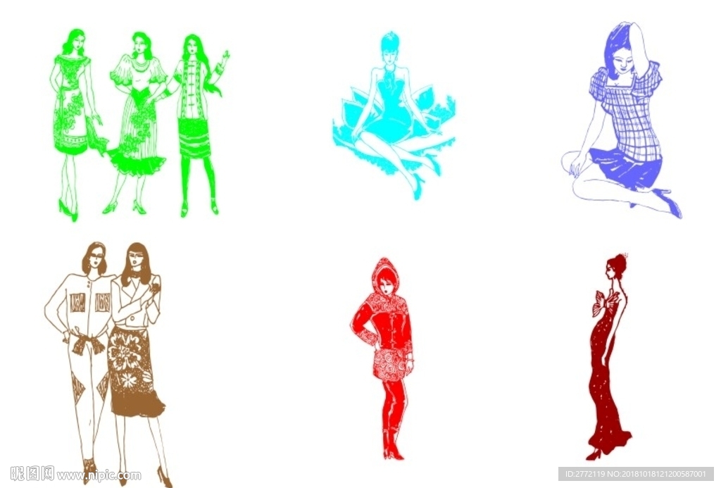 国风服装 素描画