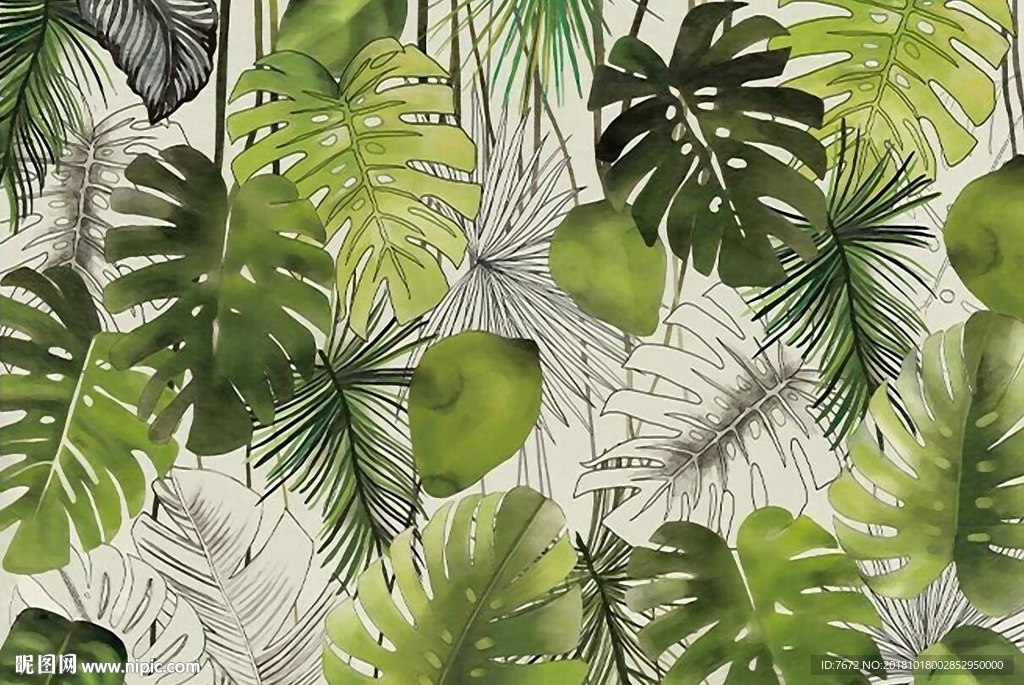 中世纪椰树树叶背景墙