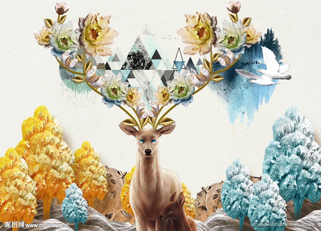 北欧麋鹿装饰画背景墙