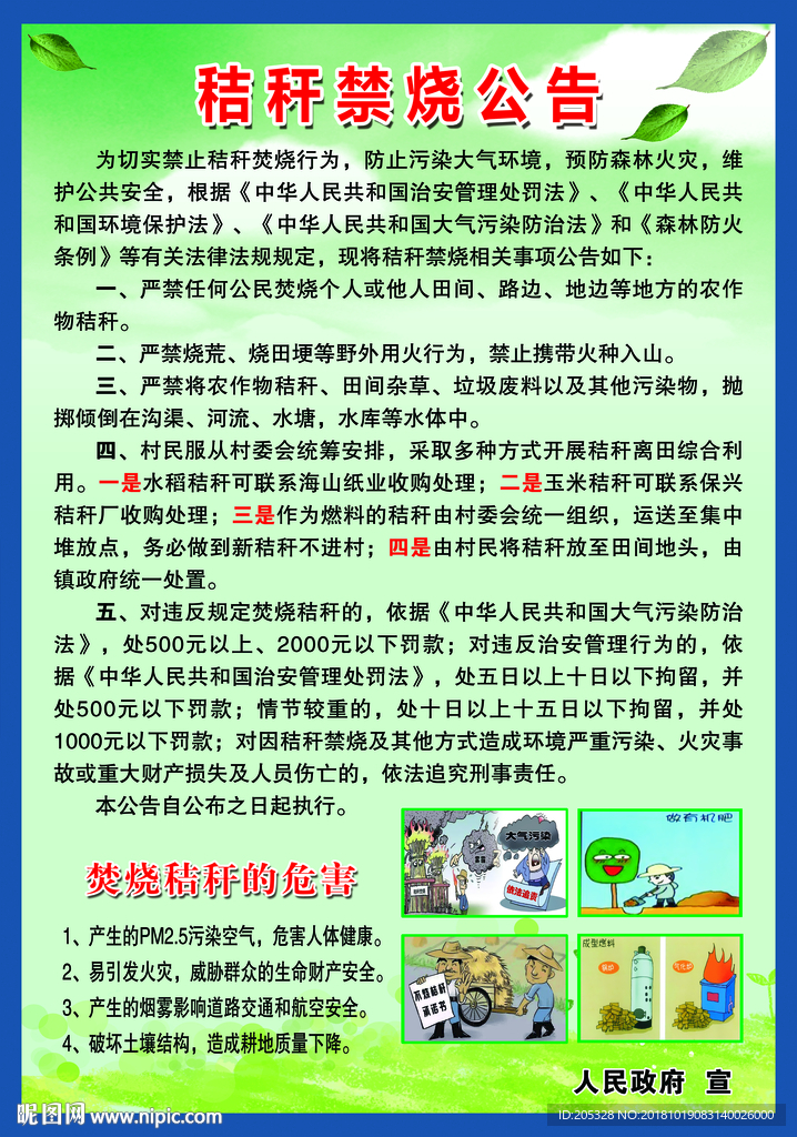 秸秆禁烧公告