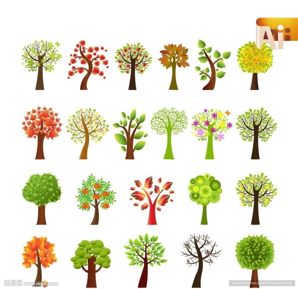 矢量卡通树形系列图片