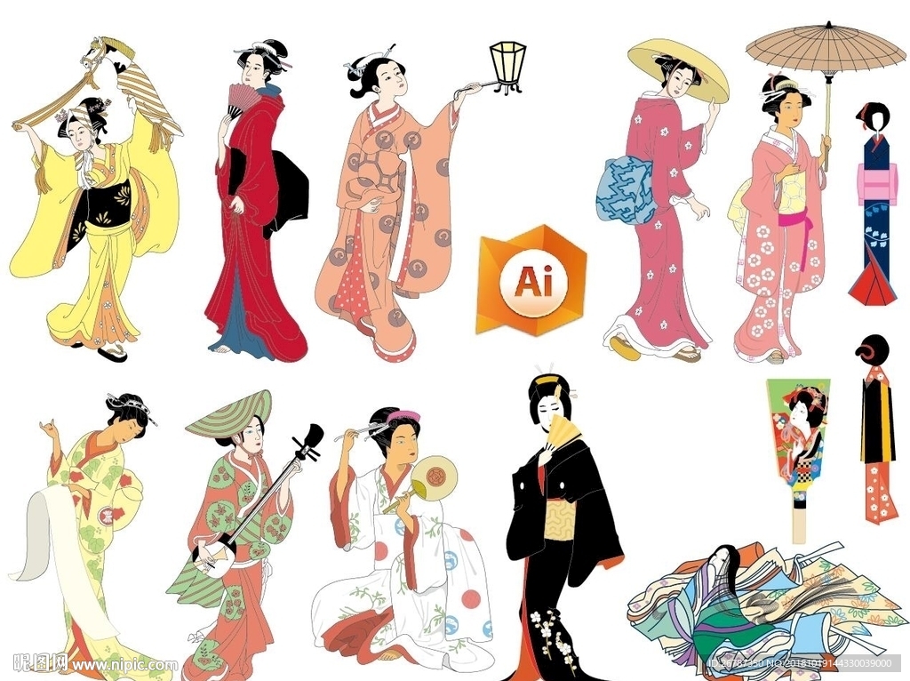 矢量日本传统艺伎