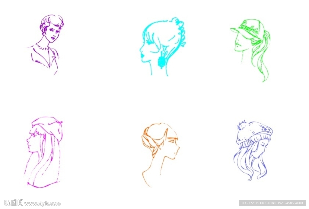 盘发美人头 美术画