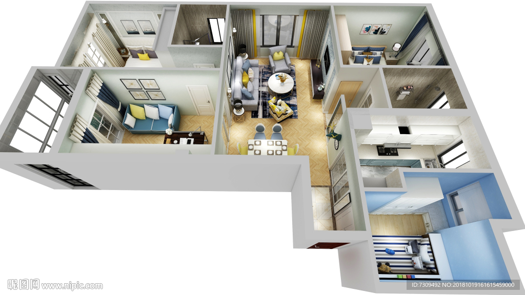 后现代家居装修户型布置效果图