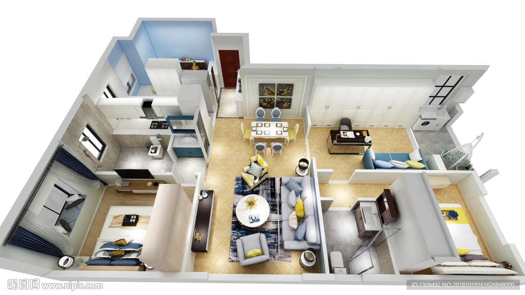 后现代简约家居装修户型效果图